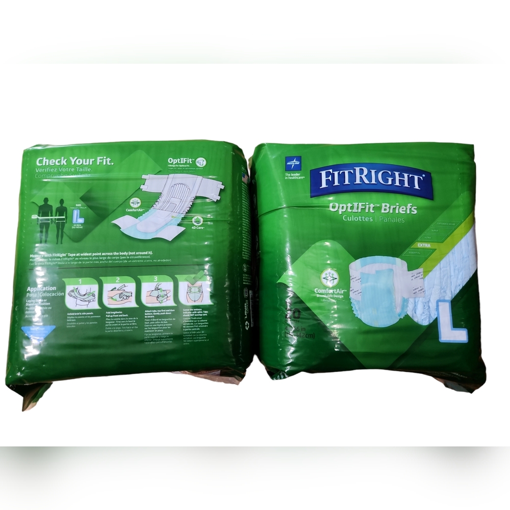 Medline FitRight OptIFit Briefs 20 Pack Size Large Adult Diapers- 2 Packs for $2